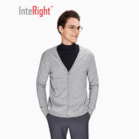 INTERIGHT 男式V领长袖毛衣针织开衫 浅灰色 L