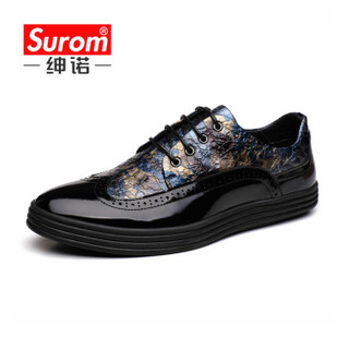 绅诺（SUROM） 商务休闲系带布洛克皮鞋 SN-6791 黑色 41