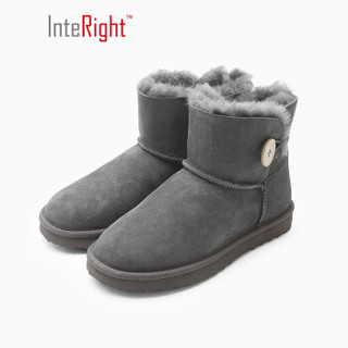 InteRight 皮毛一体保暖雪地靴时尚纽扣女靴 灰色 240码