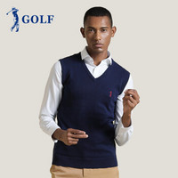 高尔夫(GOLF)男装针织衫2018秋季新品纯色V领针织背心C3804034 牛仔蓝 175/92(L)_50