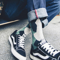 顶瓜瓜袜子男潮男长袜男士高帮袜子男生中筒袜棉袜潮流韩版嘻哈街头欧美滑板袜ins袜子网红潮流男袜迷彩绿色