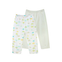 英氏婴儿纯棉长裤 夏季空调房居家裤 2件装 183A0472 黄色+绿色 73