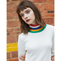 PASS2018新款秋冬装拼色高领毛衣女修身学生白色打底针织衫潮68303PA23009 白色 M