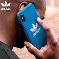 adidas（阿迪达斯）新品苹果iPhone X/Xs 5.8英寸手机壳保护套 时尚三叶草经典系列 全包防摔PU 蓝色