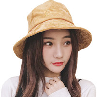 GLO-STORY chic韩版字母刺绣灯芯绒渔夫帽子初秋新品休闲百搭文艺森系盆帽女WMZ834057 黄色