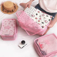 京惠思创 JH0947 旅行收纳袋套装 衣服分类整理袋内衣收纳包衣裤鞋子行李包 六件套粉色