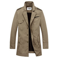 北极绒(Bejirong)2019新款男士风衣外套中长款韩版修身男装风衣男 JJ5112721A 卡其 185/XXL