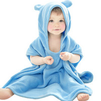 卡伴 (Curbblan) 婴儿浴巾儿童连帽浴袍宝宝卡通造型浴衣 蓝色55*60cm