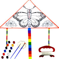 佳茉 风筝儿童手绘画教学手工填色diy风筝 填色风筝+30米线+颜料+笔+大调色盘