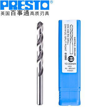 百事通（PRESTO）进口钻头高速钢直柄麻花钻咀01080（直径:10.7mm 刃长:94.0mm 全长:142mm）