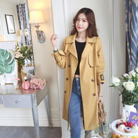 JOY OF JOY 2019春季新款双排扣收腰chic风衣女中长款韩版宽松过膝外套 JWFY188441 黄色 M