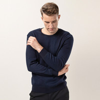 海之宁 中年保暖内衣男加绒加厚男士棉毛衫秋冬季防寒保暖秋衣秋裤纯色简约圆领修身 8003藏青 L码