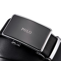 POLO 男士头层牛皮经典腰带商务休闲自动扣皮带ZY011P041J 银色黑带