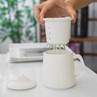承文阁 创意带山水盖带过滤内胆陶瓷茶杯 家用茶过滤泡茶老板杯 白色