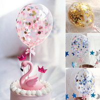 青苇 5寸气球生日蛋糕装饰 透明亮片手持气球 派对甜品台装饰摆件 5个装
