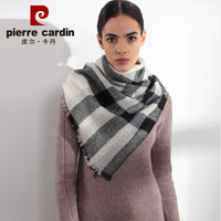 皮尔·卡丹 皮尔卡丹 羊毛围巾女四季款轻薄围脖时尚格子加大围巾披肩两用礼盒装 D21TM5338 黑白
