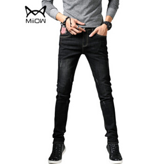 猫人（MiiOW）牛仔裤 男士时尚休闲百搭弹力牛仔长裤子B235-843黑色29