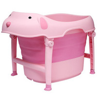 日康（rikang)婴儿洗澡盆儿童洗澡桶浴桶可折叠搭配婴儿洗澡网适用于0岁以上(粉色)RK-X1018-2