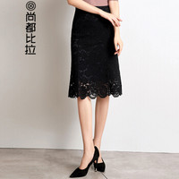 Sentubila 尚都比拉  纯色蕾丝A字半身裙女春季新品女装裙子通勤OL简约百搭 183Q0821696 黑色 M