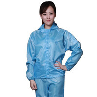 谋福 8151 防静电连帽分体服+裤子 净化服洁净服无尘防尘工作服 (防静电连帽分体服 套装) 蓝色 XL