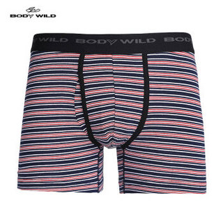 BODYWILD 男士内裤 舒适棉质 条纹中腰平角内裤 ZBN23LN3 蓝红色 175 (红色、175、平角裤、棉质)