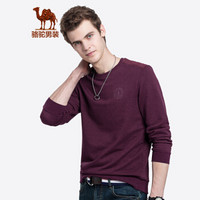 骆驼（CAMEL）男装 男士青年长袖舒适圆领纯色花纱休闲卫衣潮D8Q200369印度红XL