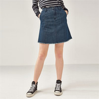 佐丹奴（Giordano） 女装半身裙 佐丹奴Giordano女装裙毛边牛仔半身裙05468080 01中蓝色 小码(155/58A)