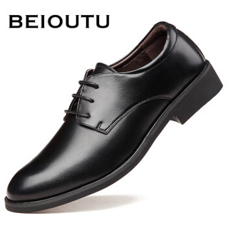 BEIOUTU 北欧图 男士皮鞋商务正装时尚英伦休闲简约系带舒适 178 黑色 42