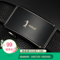 高尔夫GOLF双面头层牛皮皮带男真皮自动扣男士皮带商务休闲腰带礼盒P8BV34998J黑枪色