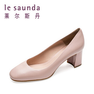 le saunda 莱尔斯丹 时尚优雅通勤OL职业圆头套脚粗跟女单鞋 LS 9T59001 粉红色羊皮革 37