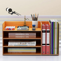 万事佳 办公室桌面收纳盒木质多层办公用品资料书文件木制置物架JD-B06樱桃木