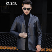 凯撒 KAISER 皮衣 春季男士新品商务西装领单排扣皮衣外套西装领优质绵羊皮男式上衣 黑色 180/96A