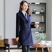 初申男女同款毛昵外套女中长款呢子大衣秋冬新款毛呢风衣女职业装大衣SWDY189103蓝色女L