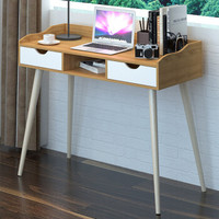 木以成居 电脑桌台式家用 北欧简约实木腿书桌办公桌带抽屉 仿实木+白色LY-4131