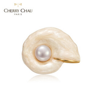 CHERRY CHAU 胸针女淡水珍珠圆润饱满小蜗牛贝壳百搭款 圣诞节礼物送女友 白色