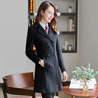 初申2019新男女同款毛呢大衣秋冬新款加棉加厚中长款时尚修身银行制服外套SWDY189101黑色女M