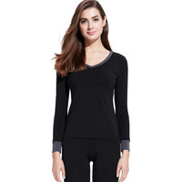 PLAYBOY 花花公子 女士秋衣秋裤 棉莫代尔修身薄款打底V领 秋衣秋裤女 保暖内衣套装冬季 Y8810 黑色 M