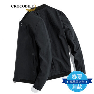 鳄鱼恤（CROCODILE）男休闲夹克 2019年春季新款商务时尚修身立领长袖外套 98582001 黑色 185