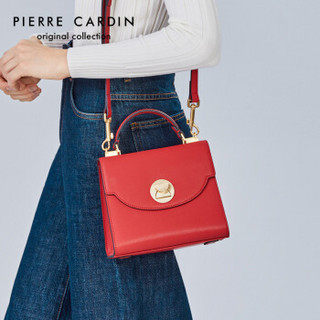 pierre cardin 皮尔·卡丹 牛皮女包复古小方包摩登单肩手提包锁扣手拎包潮 J7A223-120201C红色