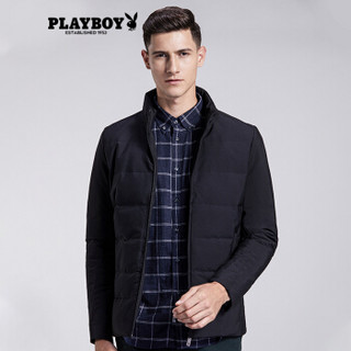 花花公子 PLAYBOY 男士秋冬款新品2018纯色休闲羽绒服 DH69180912 黑色 190/XXXL/56