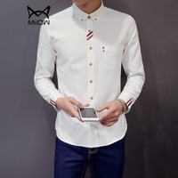 猫人（MiiOW）男士衬衫青春休闲时尚百搭长袖衬衫QT2022-CS15白色2XL