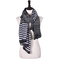 GLO-STORY春秋冬条纹保暖围巾韩版百搭时尚丝巾女士纱巾潮流WSJ834206 黑色