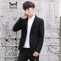 猫人(MiiOW)男士西服休闲时尚单西便服外套QT4016-1-X1161黑色XL