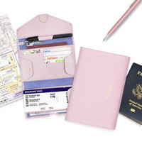 轻旅途 护照包 多功能收纳 证件包钱包 大容量出差便携式护照夹 豆沙粉