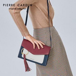 pierre cardin 皮尔·卡丹 女包单肩斜挎包牛皮撞色流苏包潮流ins包女chic J7A231-030301Y 红色