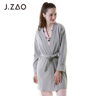 J.ZAO 女士奥黛尔弹力小毛圈居家服睡袍 灰色 L(165/90A)