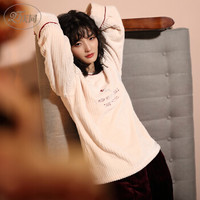 庆同(QingTong)珊瑚绒睡衣女秋冬法兰绒韩版清新学生可爱套装加厚套头可外穿 3376152 米黄 M