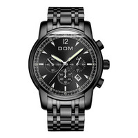 多姆（DOM）手表男士新款多功能运动夜光学生手表 韩版时尚大表盘防水石英钢带表 75BK-1MPE