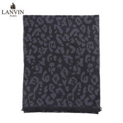 LANVIN 浪凡 男款深灰色豹纹图案100%羊毛围巾 5656 4