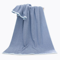 HOYO 浴巾 日本进口 纯棉长绒棉 全棉纱布吸水大浴巾 婴幼儿童可用 1条装 蓝格 70*140cm